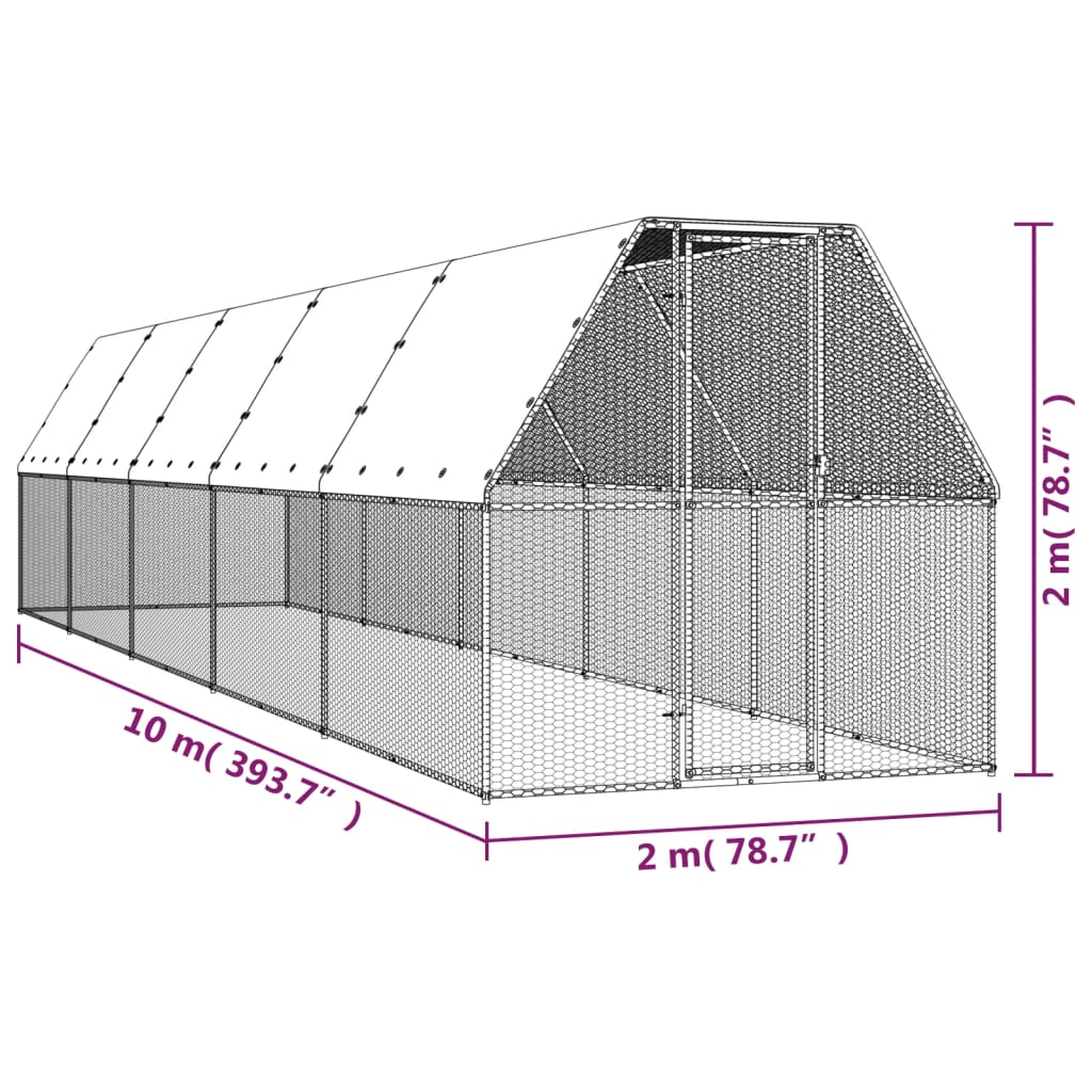 Hühnerkäfig 2x10x2 m Verzinkter Stahl