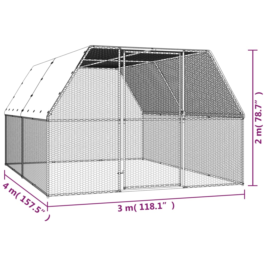 Hühnerkäfig 3x4x2 m Verzinkter Stahl