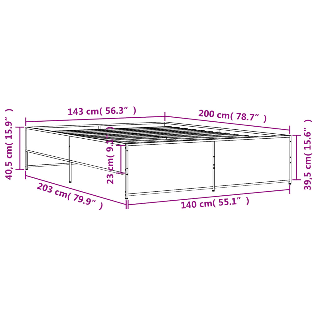 Bettgestell Schwarz 140x200 cm Holzwerkstoff und Metall