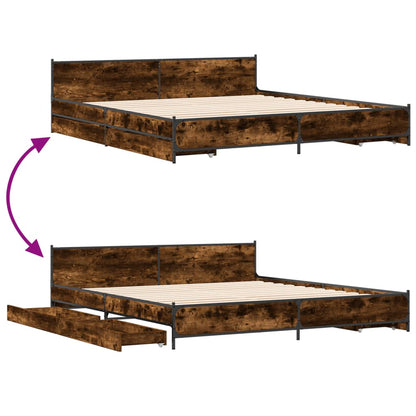 Bettgestell mit Schubladen Räuchereiche 200x200cm Holzwerkstoff