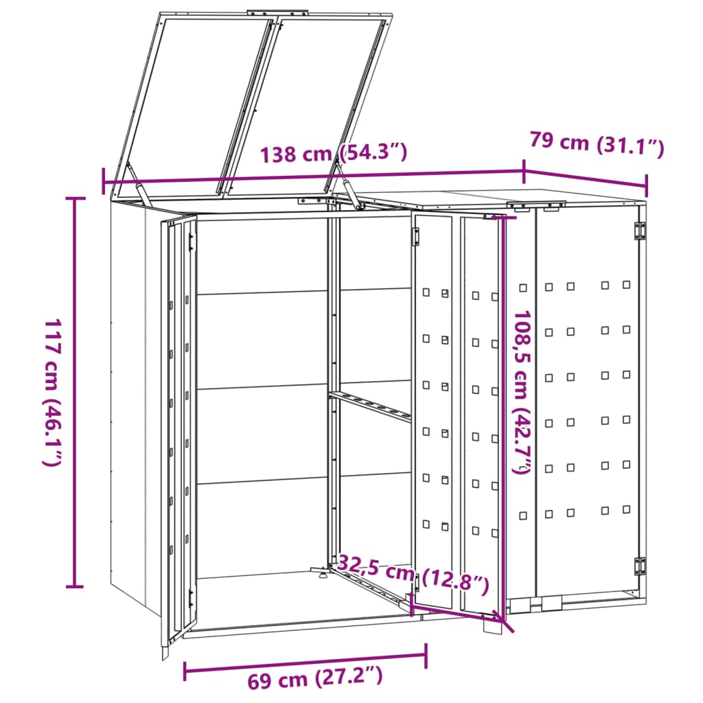 Mülltonnenbox für 2 Tonnen Schwarz 138x79x117 cm Stahl