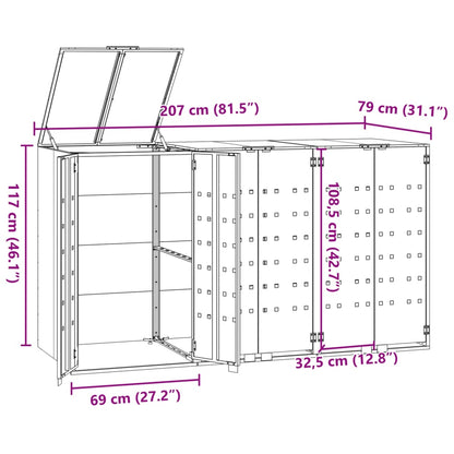 Mülltonnenbox für 3 Tonnen Schwarz 207x79x117 cm Stahl