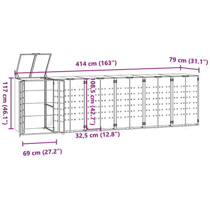 Mülltonnenbox für 6 Tonnen Schwarz 414x79x117 cm Stahl