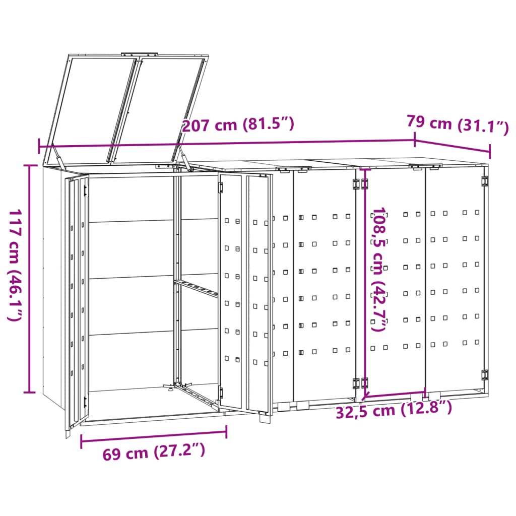 Mülltonnenbox für 3 Tonnen Anthrazit 207x79x117 cm Stahl