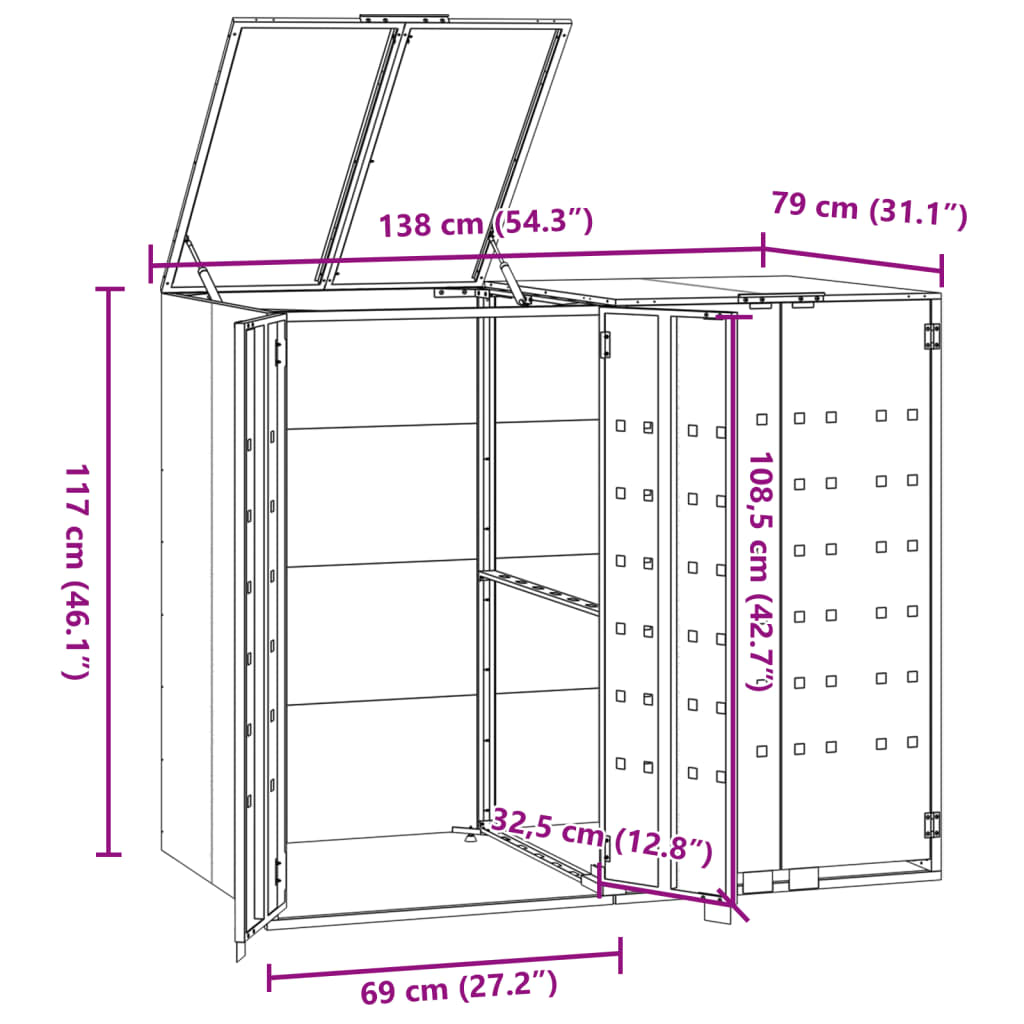 Mülltonnenbox für 2 Tonnen Grau 138x79x117 cm Stahl