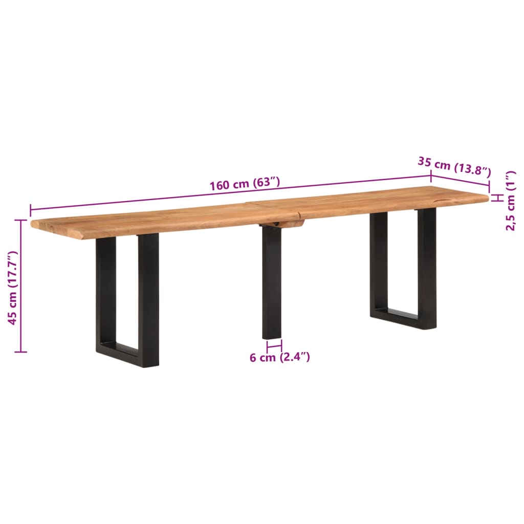 Bank 160 cm Massivholz Akazie und Stahl