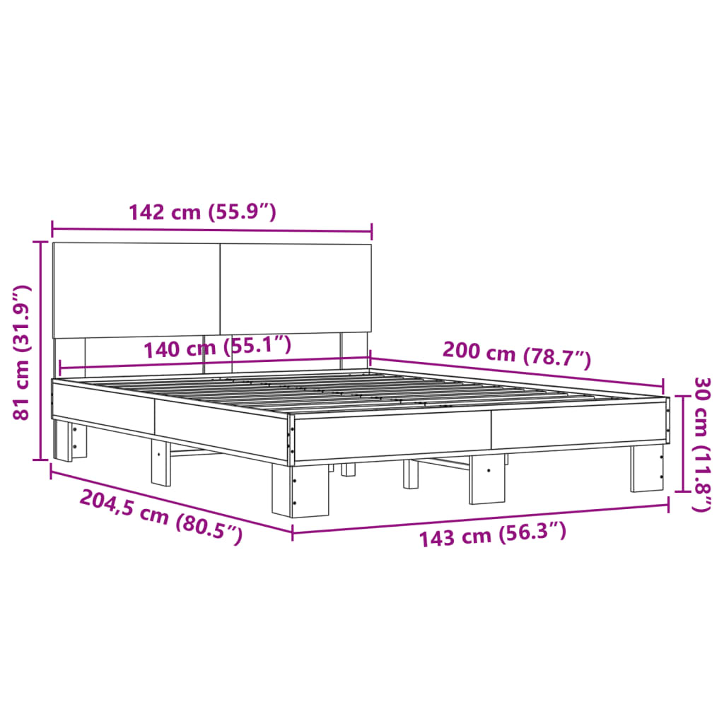 Bettgestell Schwarz 140x200 cm Holzwerkstoff und Metall