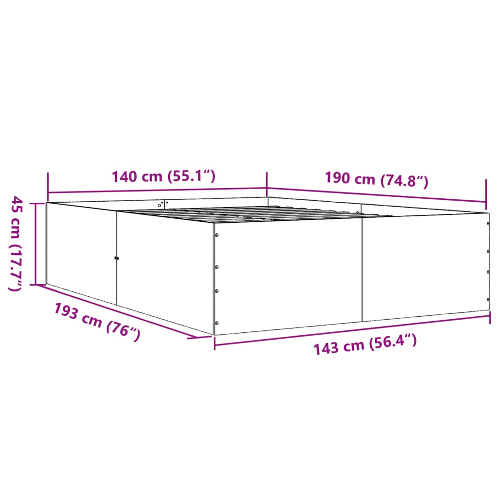 Bettgestell Sonoma-Eiche 140x190 cm Holzwerkstoff