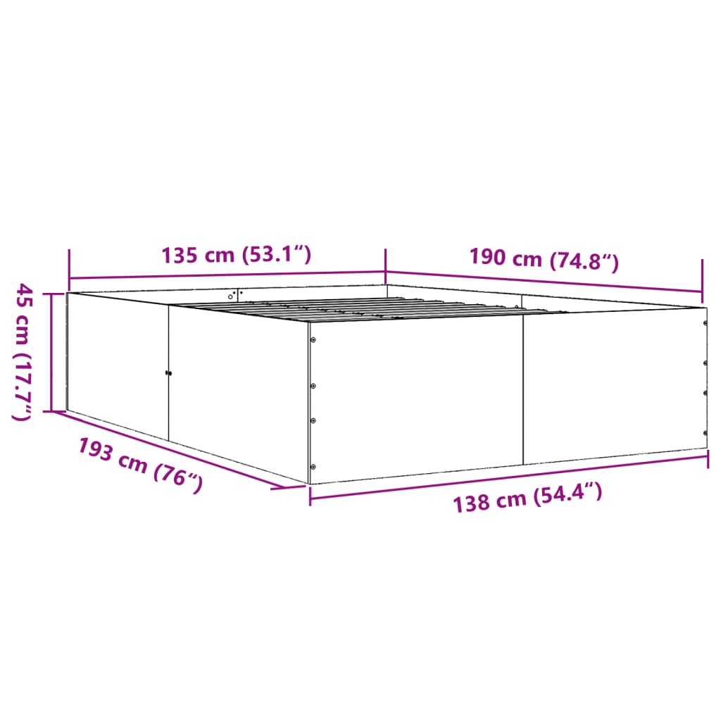 Bettgestell Sonoma-Eiche 135x190 cm Holzwerkstoff