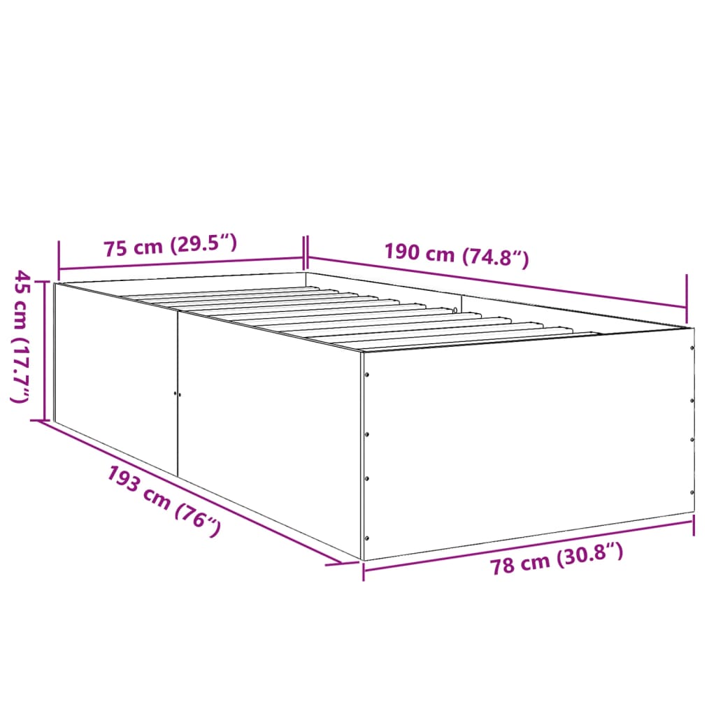 Bettgestell Grau Sonoma 75x190 cm Holzwerkstoff