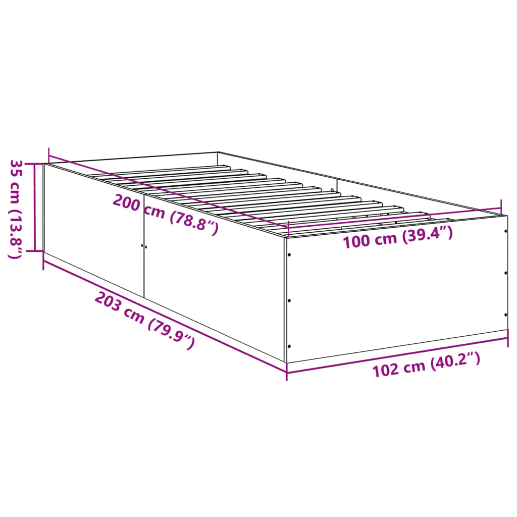 Bettgestell Braun Eichen-Optik 100x200 cm Holzwerkstoff