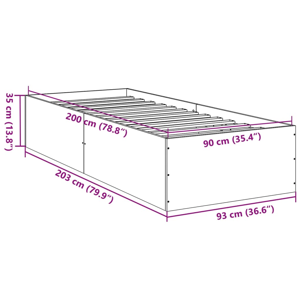 Bettgestell Schwarz 90x200 cm Holzwerkstoff