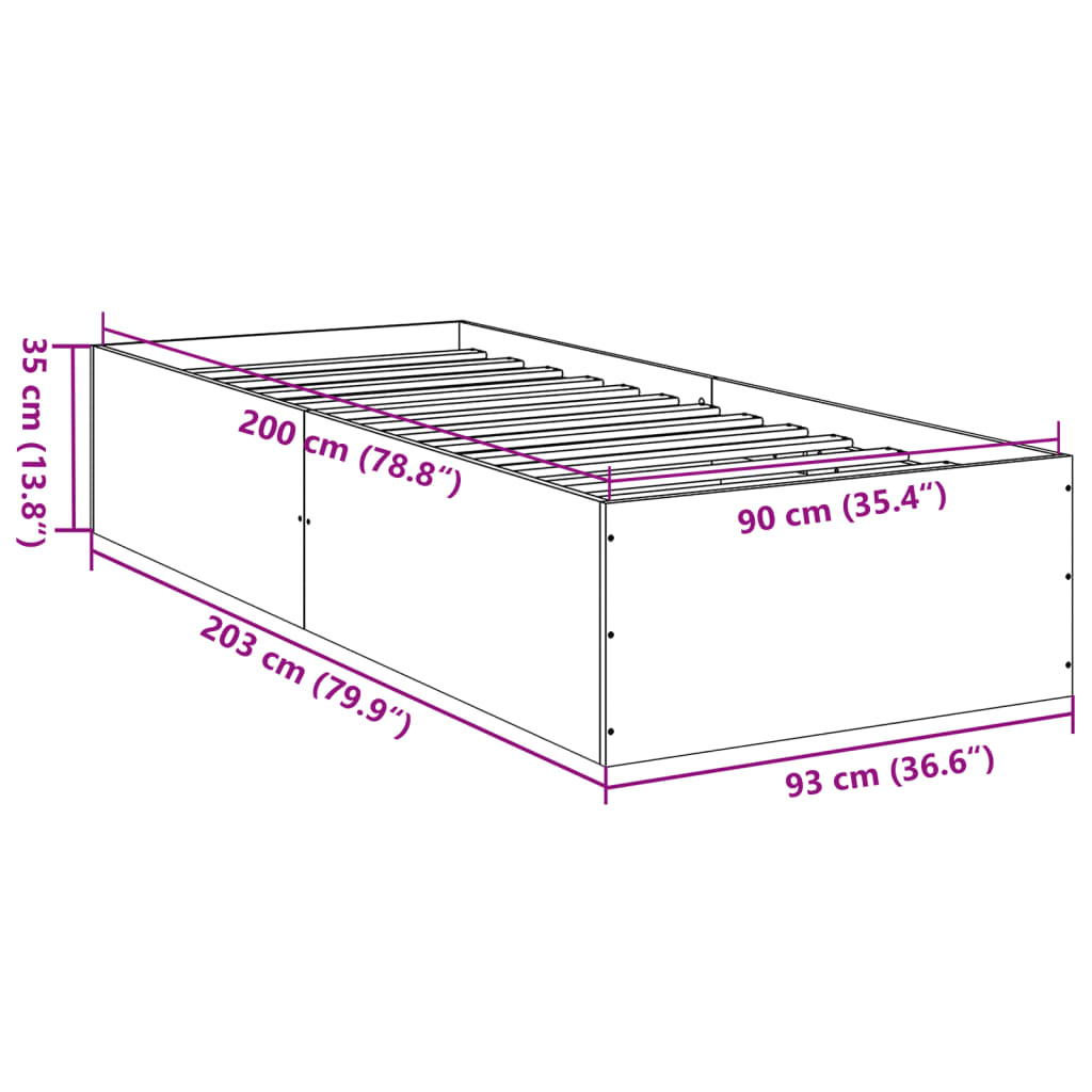 Bettgestell Betongrau 90x200 cm Holzwerkstoff