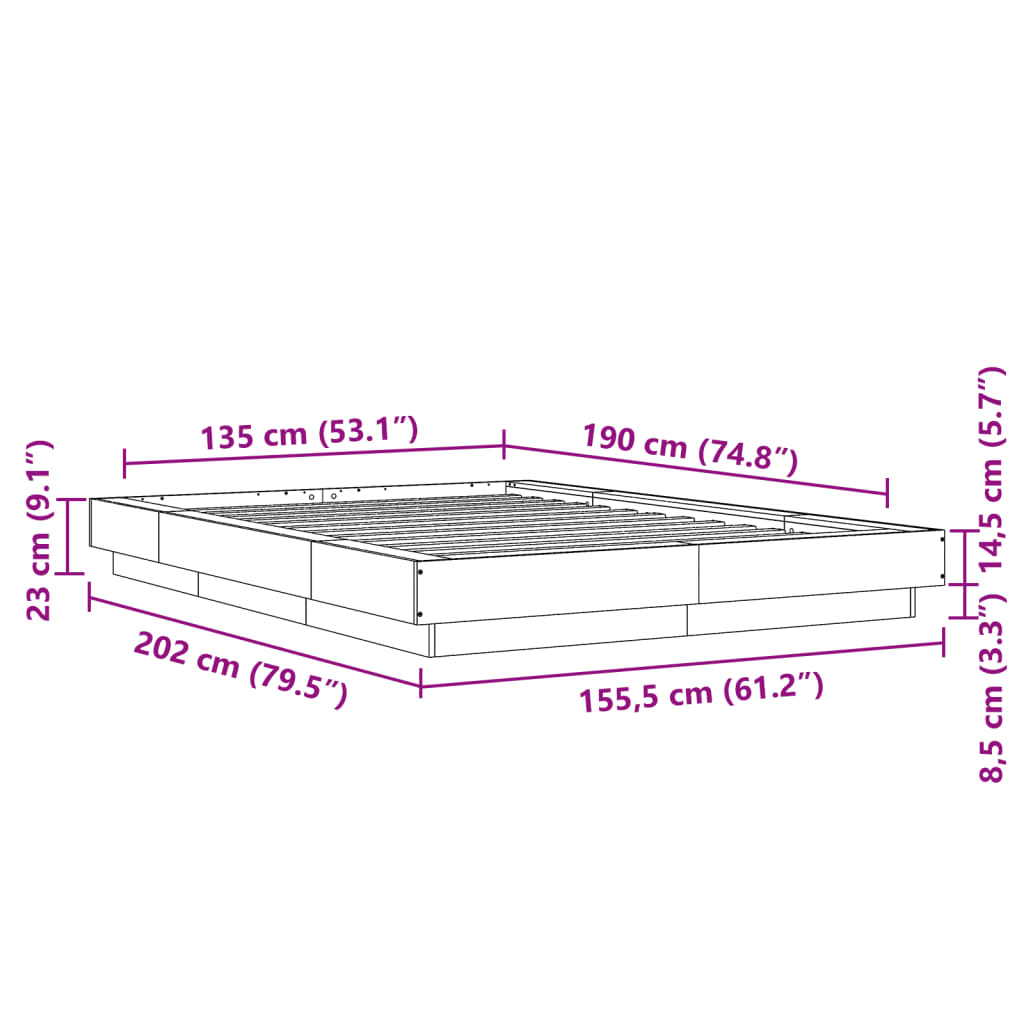 Bettgestell Sonoma-Eiche 135x190 cm Holzwerkstoff