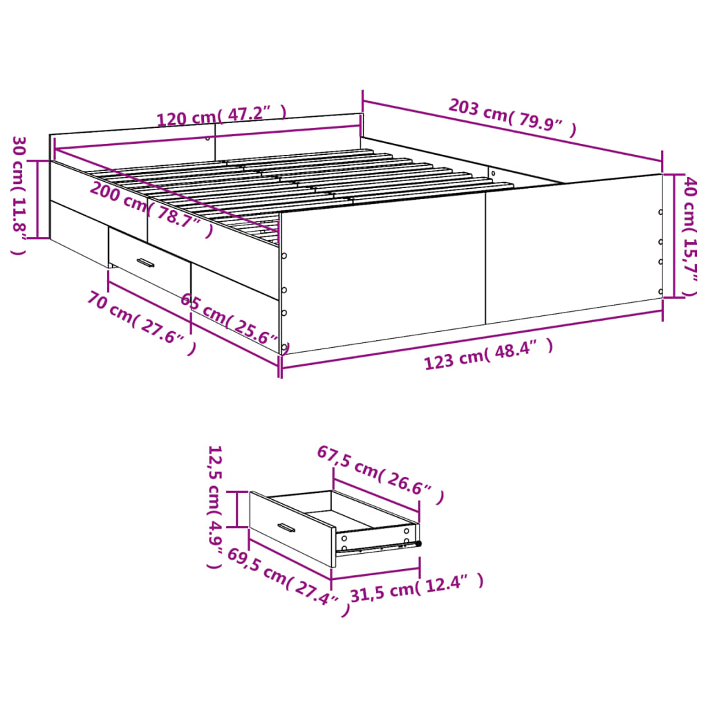 Bettgestell mit Schubladen Sonoma-Eiche 120x200cm Holzwerkstoff