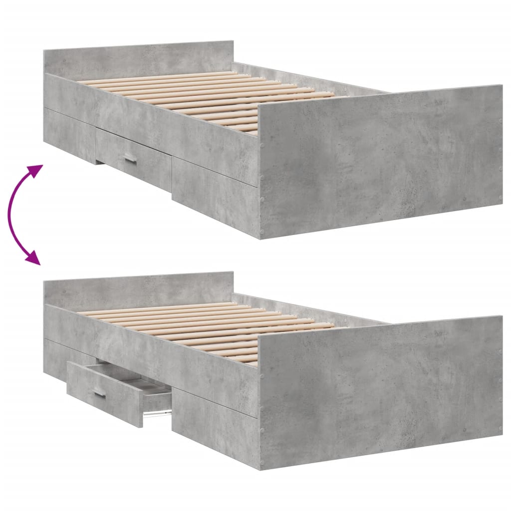 Bettgestell mit Schubladen Betongrau 90x200 cm Holzwerkstoff