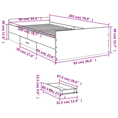 Bettgestell mit Schubladen Betongrau 90x200 cm Holzwerkstoff