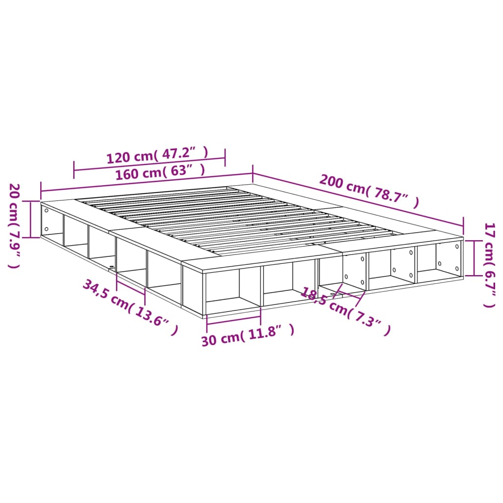 Bettgestell Sonoma-Eiche 160x200 cm Holzwerkstoff