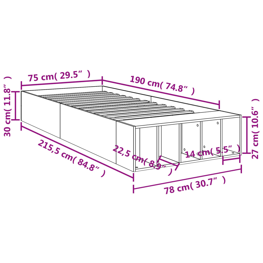 Bettgestell Sonoma-Eiche 75x190 cm Holzwerkstoff