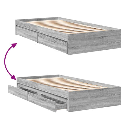 Bettgestell mit Schubladen Grau Sonoma 100x200 cm Holzwerkstoff