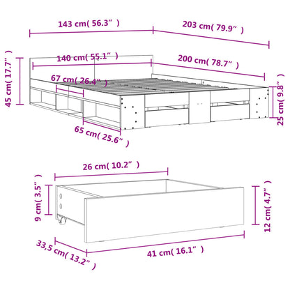 Bettgestell mit Schubladen Schwarz 140x200 cm Holzwerkstoff