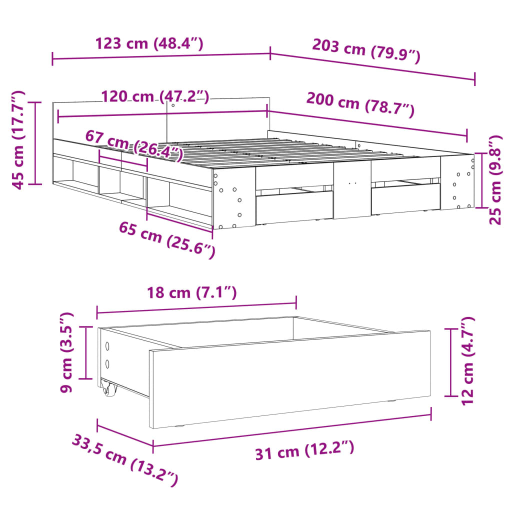 Bettgestell mit Schubladen Schwarz 120x200 cm Holzwerkstoff