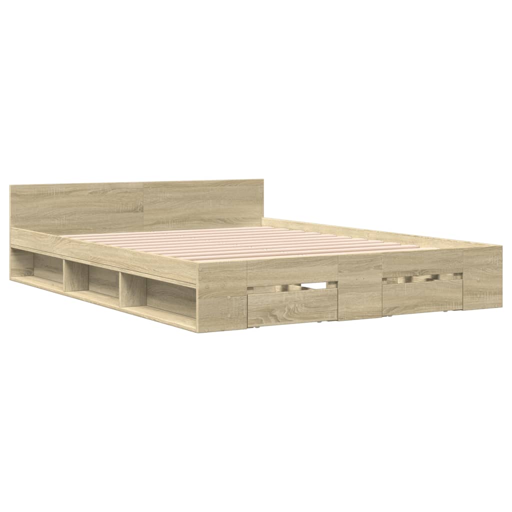 Bettgestell mit Schubladen Sonoma-Eiche 135x190cm Holzwerkstoff