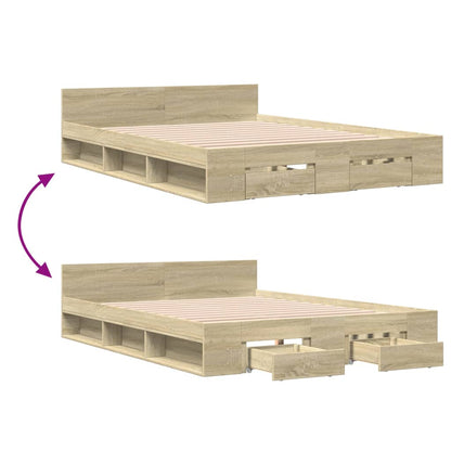 Bettgestell mit Schubladen Sonoma-Eiche 135x190cm Holzwerkstoff