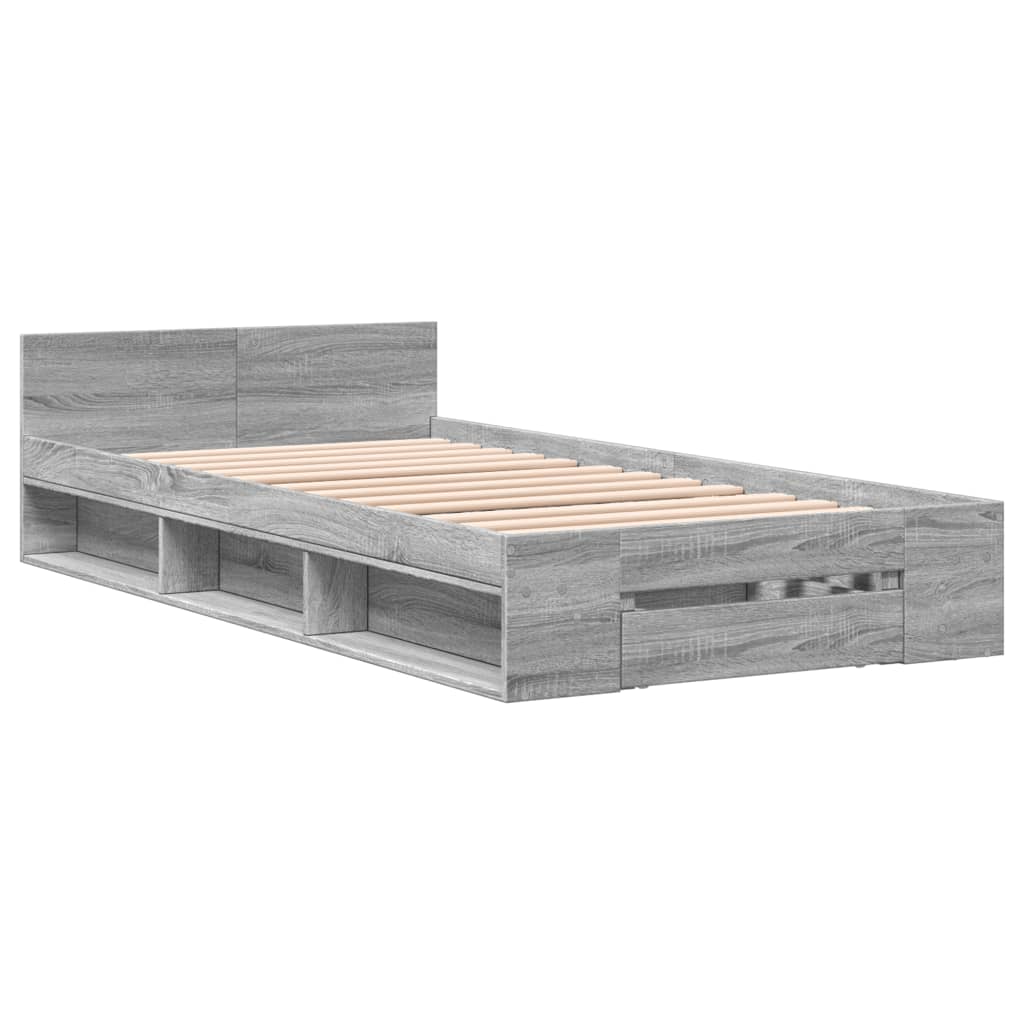 Bettgestell mit Schublade Grau Sonoma 100x200 cm Holzwerkstoff