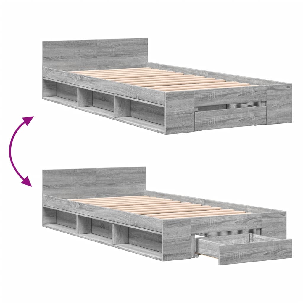 Bettgestell mit Schublade Grau Sonoma 100x200 cm Holzwerkstoff