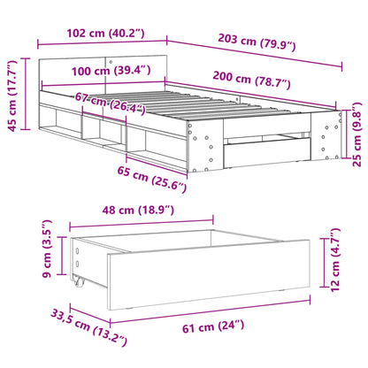 Bettgestell mit Schublade Grau Sonoma 100x200 cm Holzwerkstoff