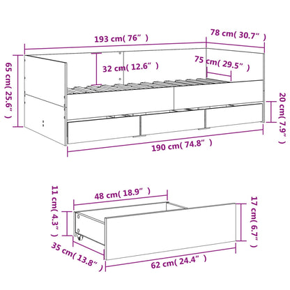 Tagesbett mit Schubladen ohne Matratze Weiß 75x190 cm