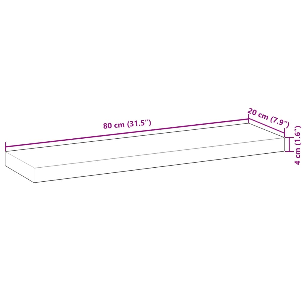 Schweberegal 80x20x4 cm Massivholz Akazie Unbehandelt