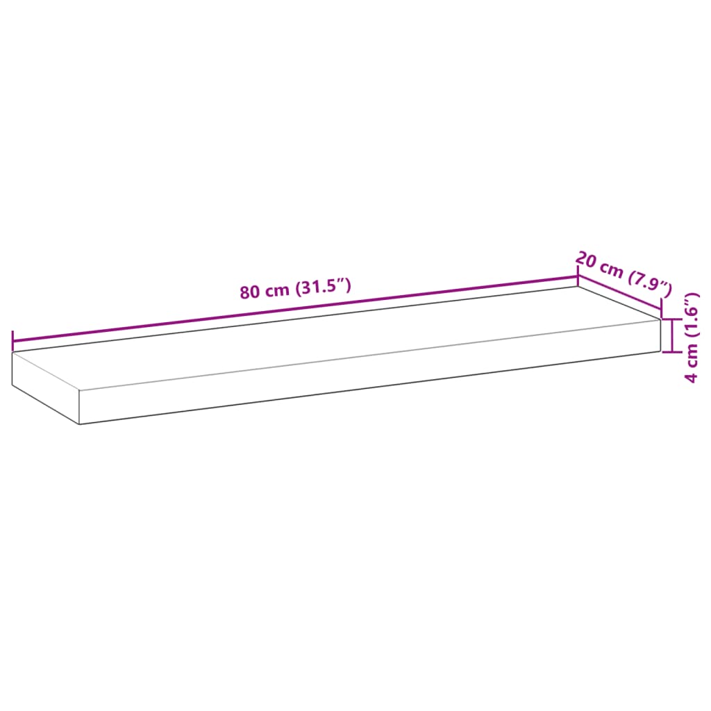 Schweberegale 2 Stk. 80x20x4 cm Massivholz Akazie Unbehandelt