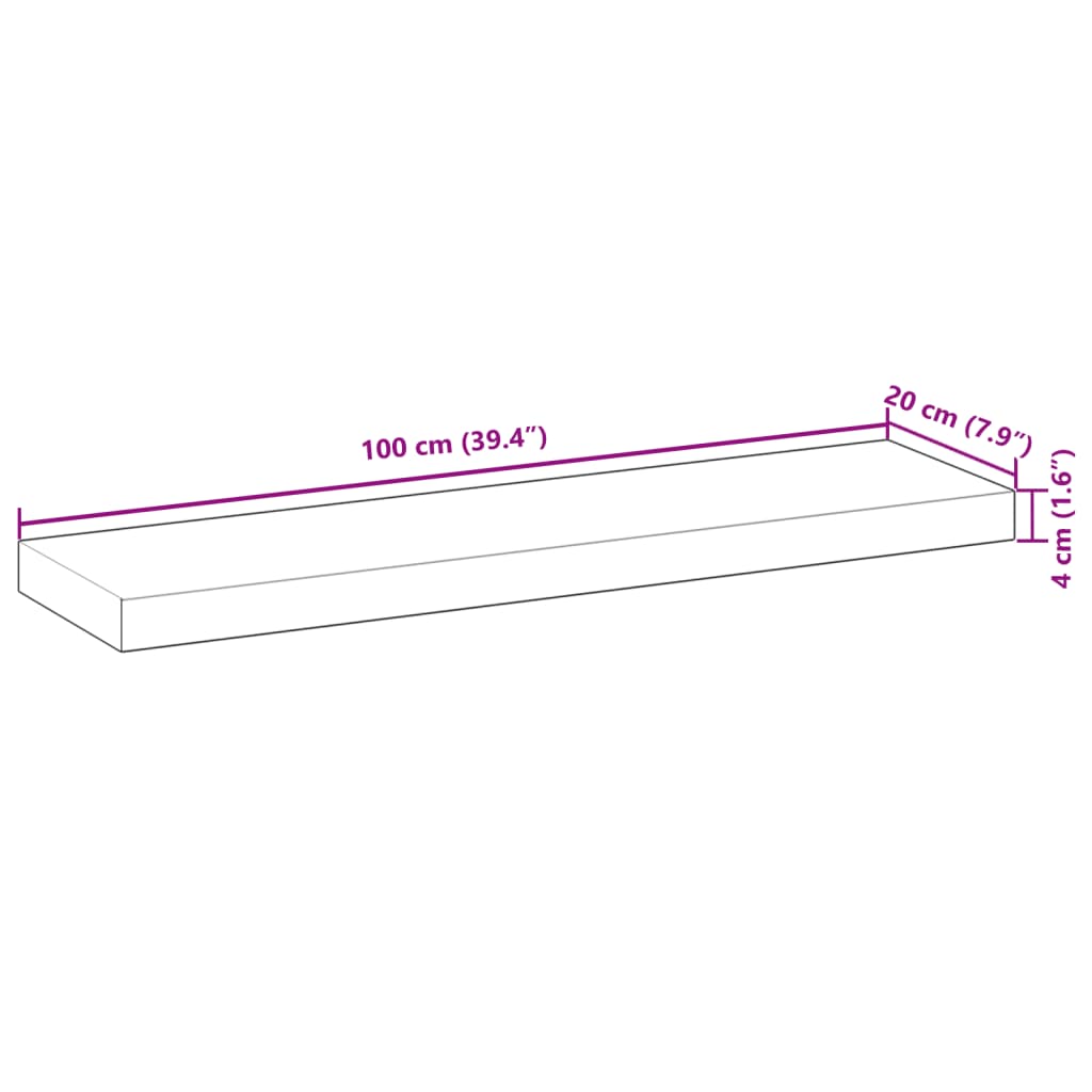 Schweberegal 100x20x4 cm Massivholz Akazie Unbehandelt