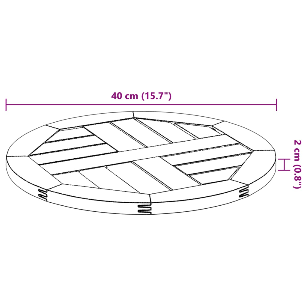 Tischplatte Ø40x2 cm Rund Massivholz Akazie