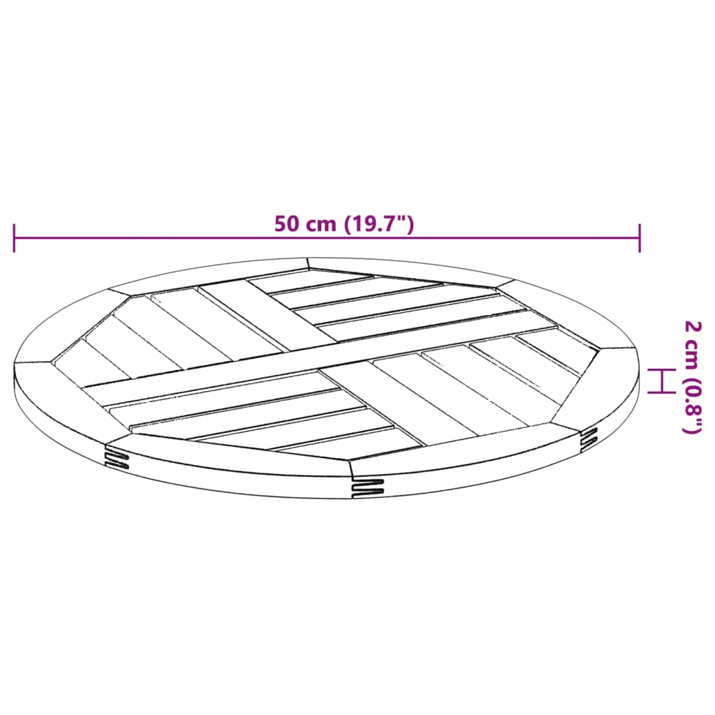 Tischplatte Ø50x2 cm Rund Massivholz Akazie