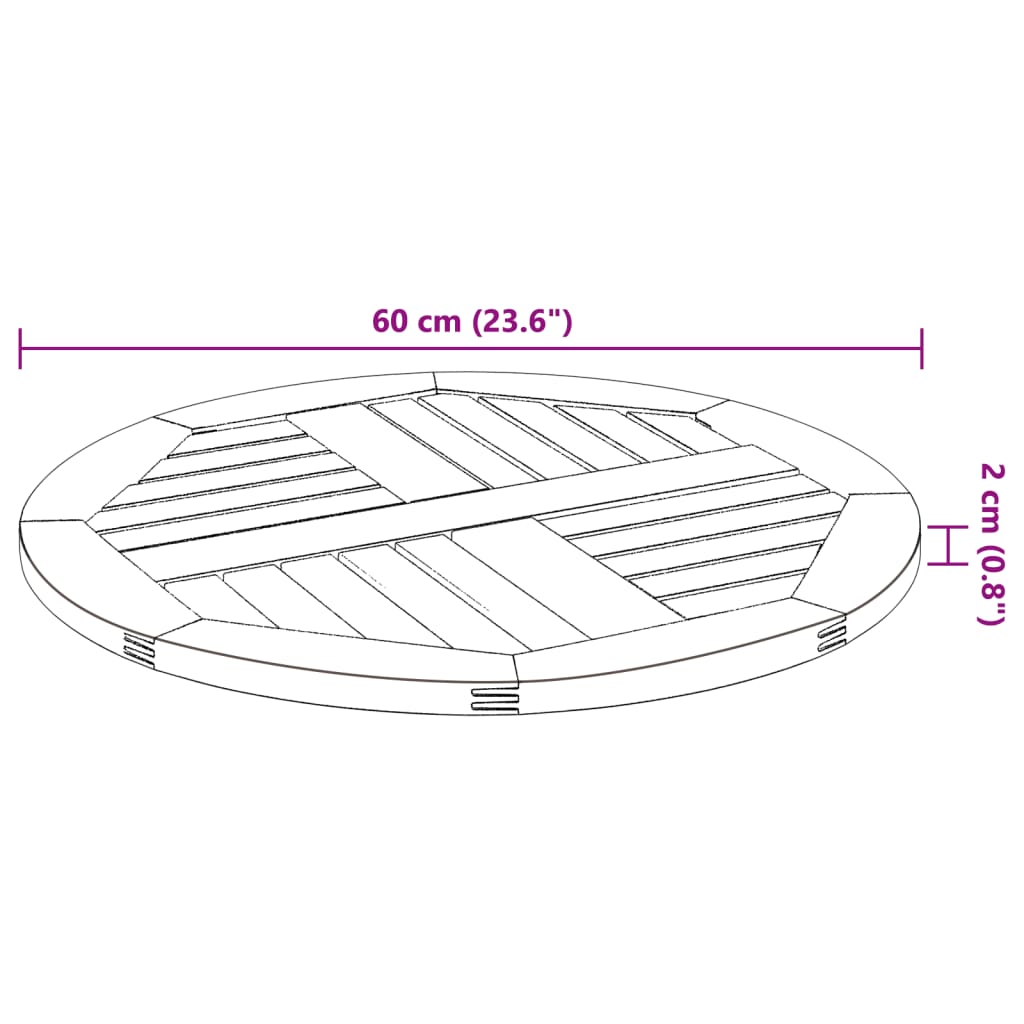 Tischplatte Ø60x2 cm Rund Massivholz Akazie