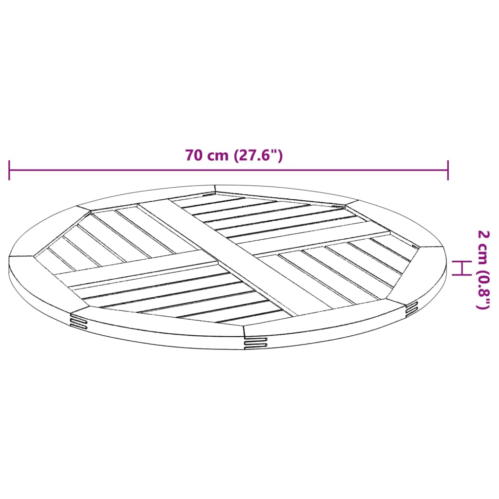 Tischplatte Ø70x2 cm Rund Massivholz Akazie