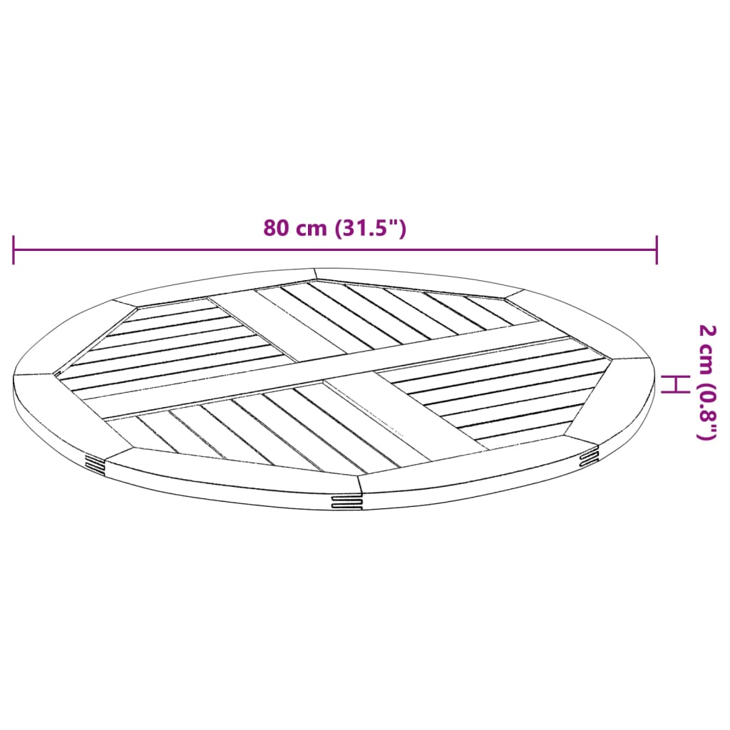 Tischplatte Ø80x2,2 cm Rund Massivholz Akazie