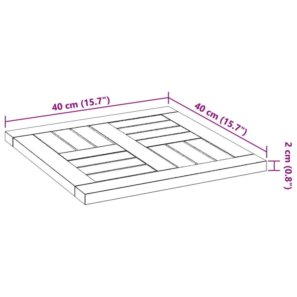 Tischplatte 40x40x2 cm Quadratisch Massivholz Akazie