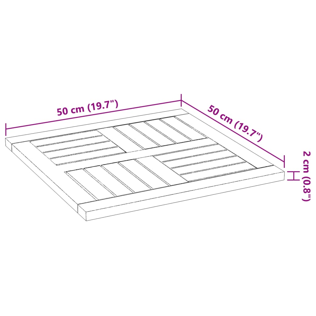 Tischplatte 50x50x2 cm Quadratisch Massivholz Akazie