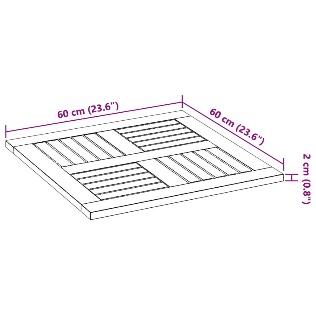 Tischplatte 60x60x2 cm Quadratisch Massivholz Akazie