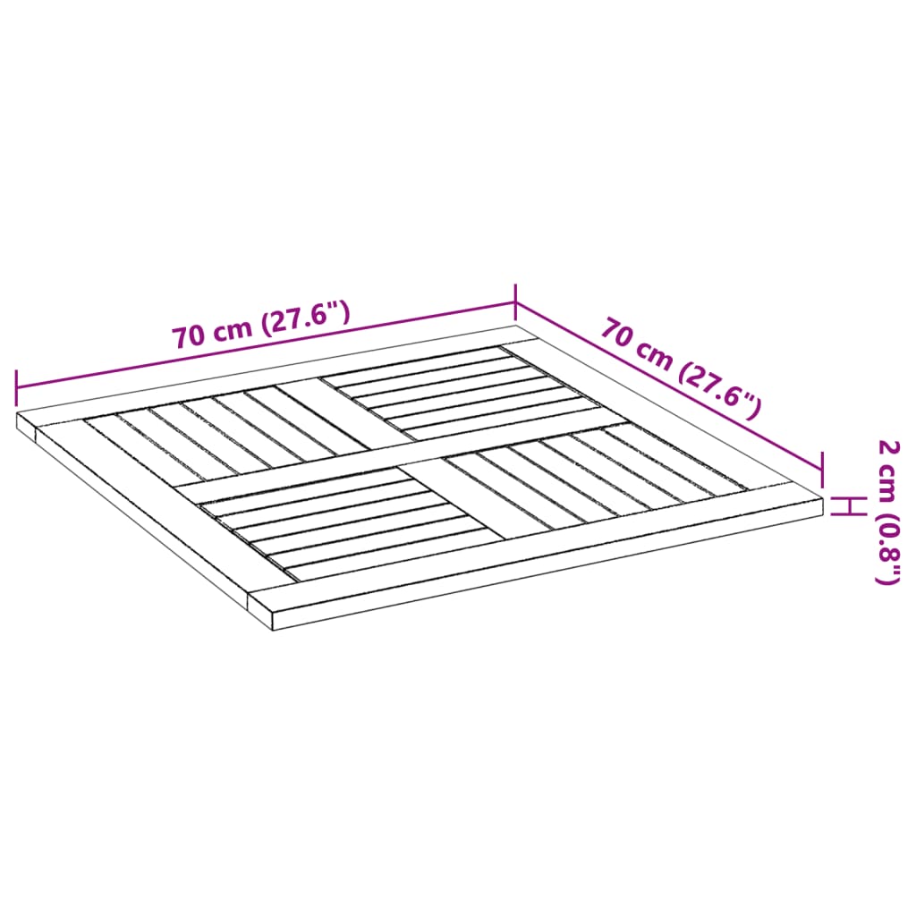 Tischplatte 70x70x2 cm Quadratisch Massivholz Akazie