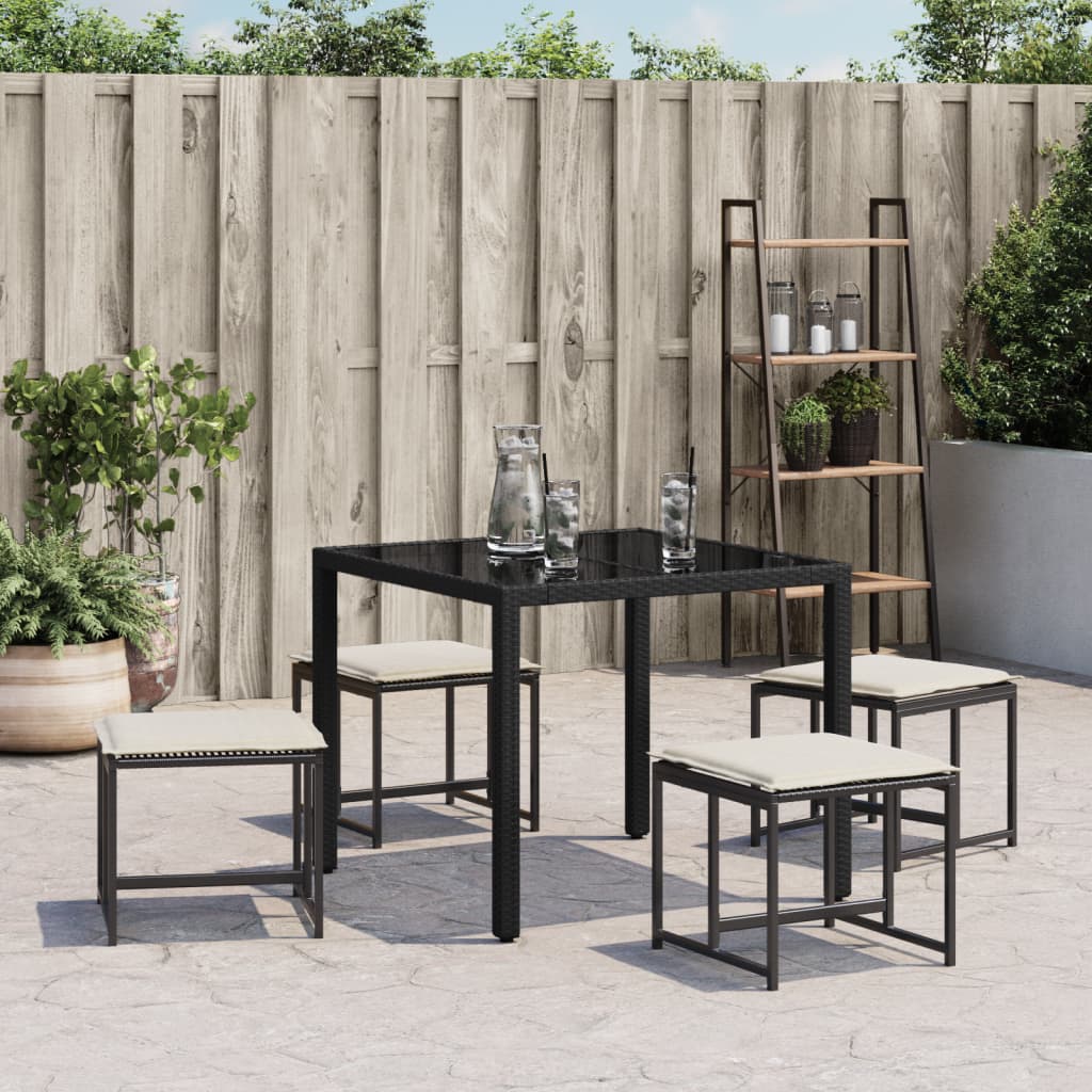 Gartenhocker mit Kissen 4 Stk. Schwarz Poly Rattan