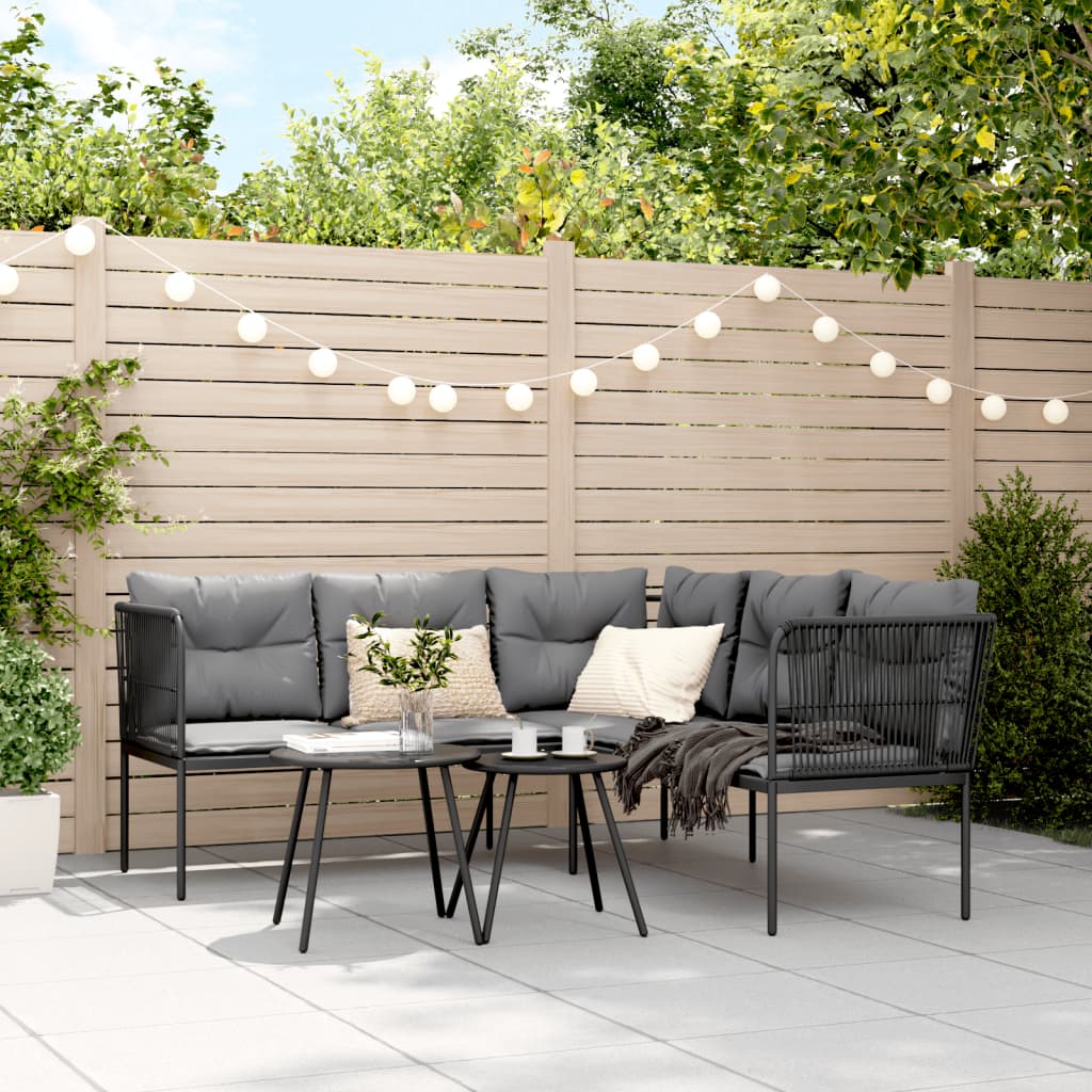 Gartensofa in L-Form mit Kissen Schwarz Stahl und Textilene