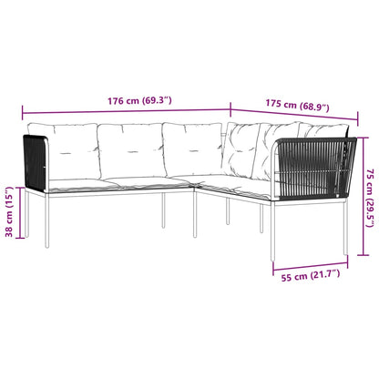 Gartensofa in L-Form mit Kissen Schwarz Stahl und Textilene