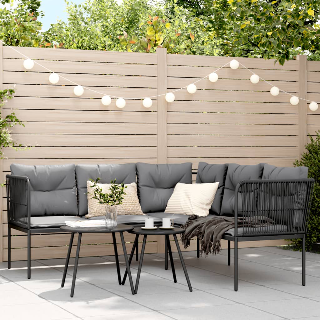 Gartensofa in L-Form mit Kissen Schwarz Stahl und Textilene