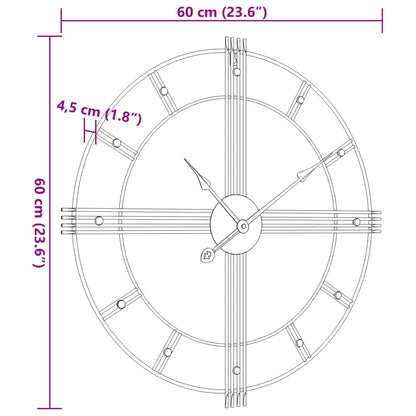 Wanduhr Schwarz Ø60 cm Eisen