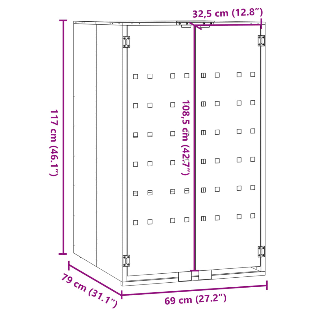 Mülltonnenbox für 1 Tonne Grau 69x79x117 cm Stahl